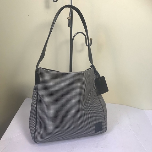 Bally Shoulder Hobo Bag Leather Tweed Canvas Logo FOB Tag Italy Tote Purse Silvr - Picture 2 of 16